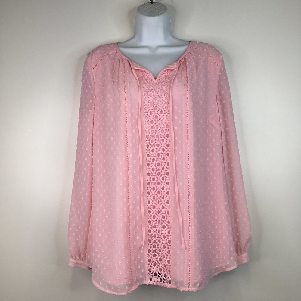 Isaac Mizrahi Live Pink Long Sleeve Lined Blouse Size 12
